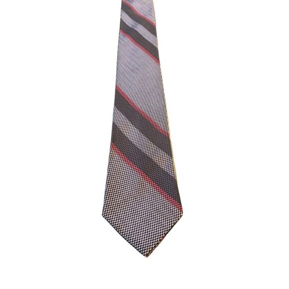 Royal Renoir Men's Tie Red,Gray &‎ Black Stripe Approximately 55" Long Skinny - Picture 1 of 11